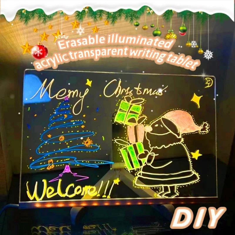 크리스마스 DIY 지울 수 있고 빛나는 아크릴 투명 글쓰기 보드, LED 형광 보드, 어린이 퍼즐 그리기 장난감